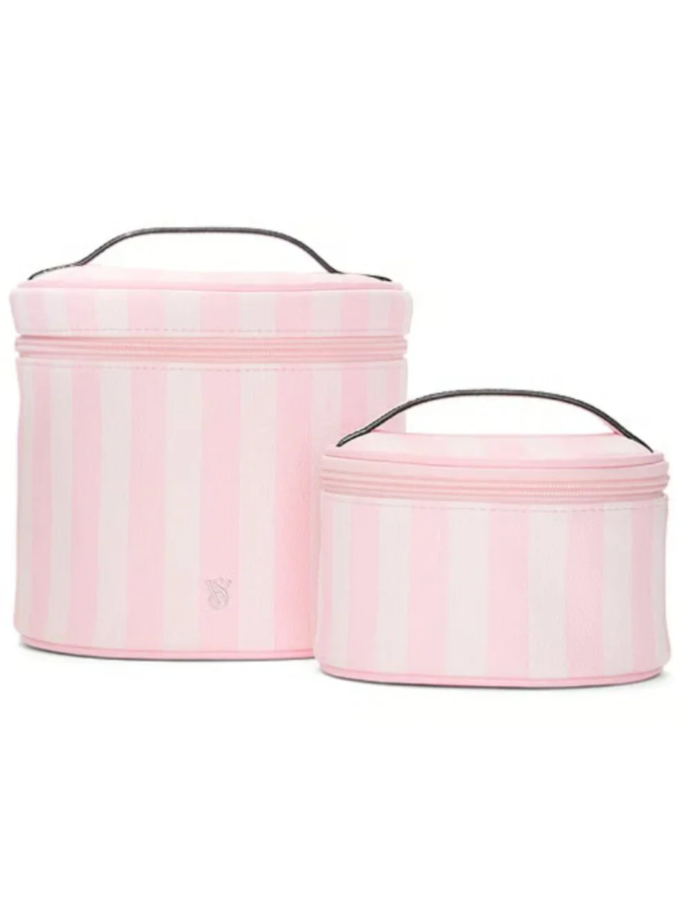 🎀 Victoria's Secret Makeup Heritage Striped Pink Travel Cosmetic Cases NWT